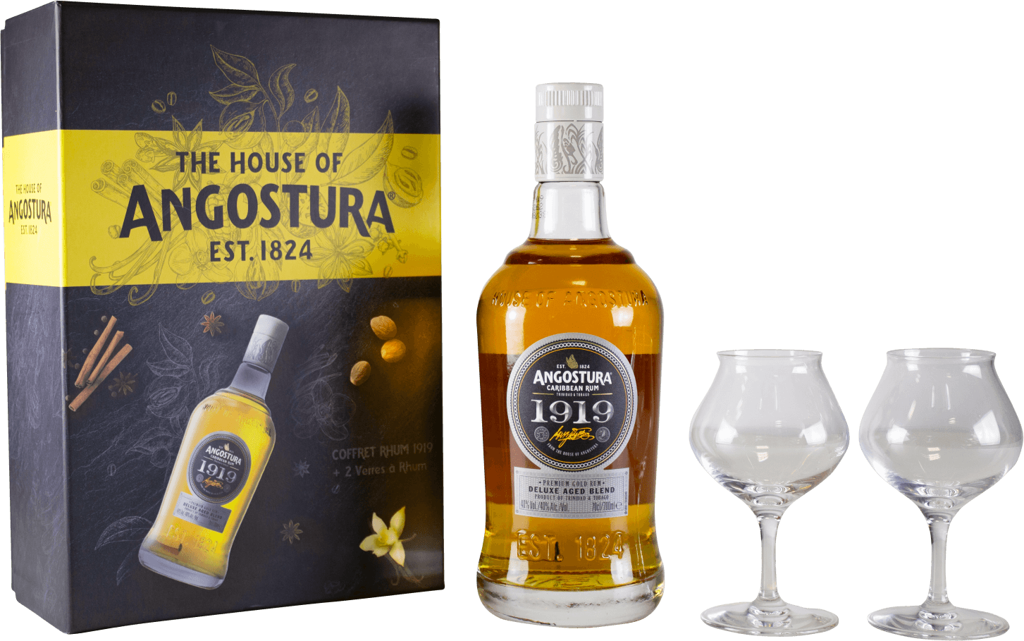 Rhum Trinidad &tobago Angostura Coffret 2 verres 40° Rhum