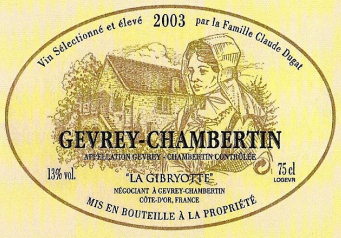 Gevrey chambertin 2015  LA GIBRYOTTE (Famille Claude DUGAT), Bourgogne rouge