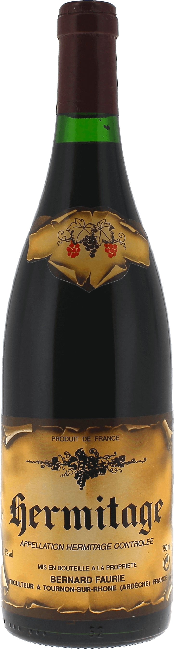 Hermitage rouge capsule rouge faurie bernard 2018  Hermitage, Vall�e du Rh�ne Rouge